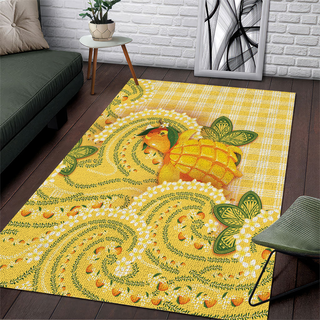 Hawaii Palaka Area Rug Cute Ripe Mango Turtle On The Waves