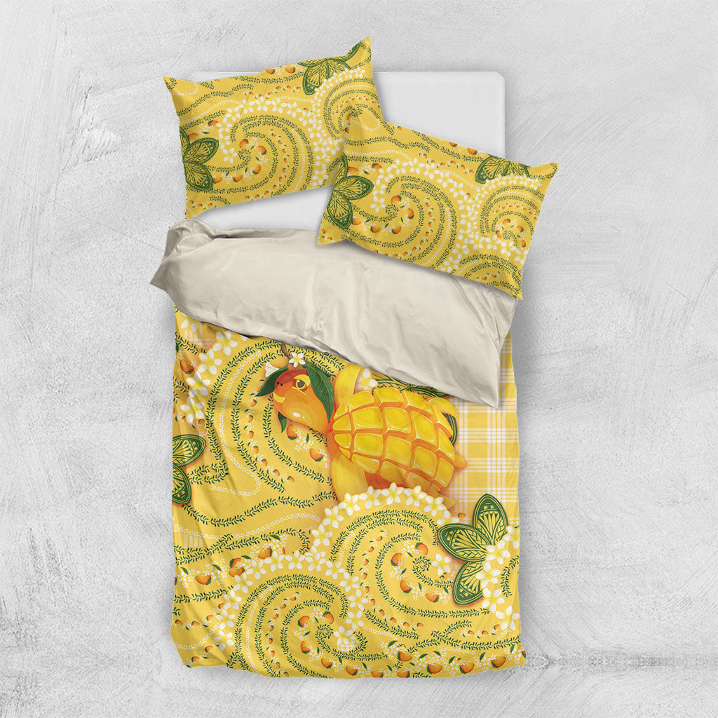 Hawaii Palaka Bedding Set Cute Ripe Mango Turtle On The Waves