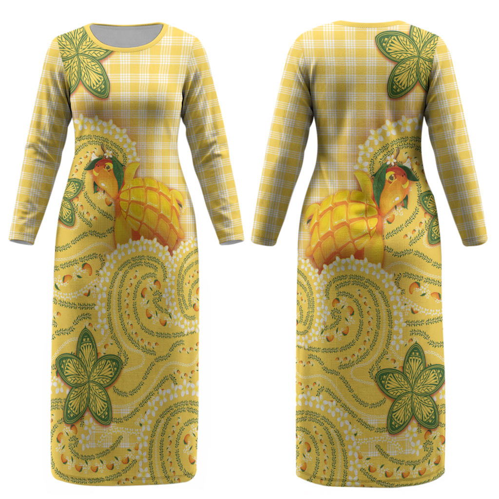 Hawaii Palaka Couples Matching Long Sleeve Bodycon Dress and Hawaiian Shirt Cute Ripe Mango Turtle On The Waves