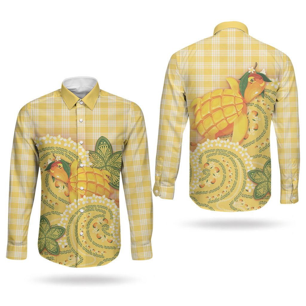 Hawaii Palaka Couples Matching Off Shoulder Maxi Dress and Long Sleeve Button Shirt Cute Ripe Mango Turtle On The Waves