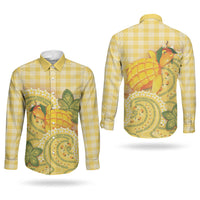 Hawaii Palaka Couples Matching Off The Shoulder Long Sleeve Dress and Long Sleeve Button Shirt Cute Ripe Mango Turtle On The Waves
