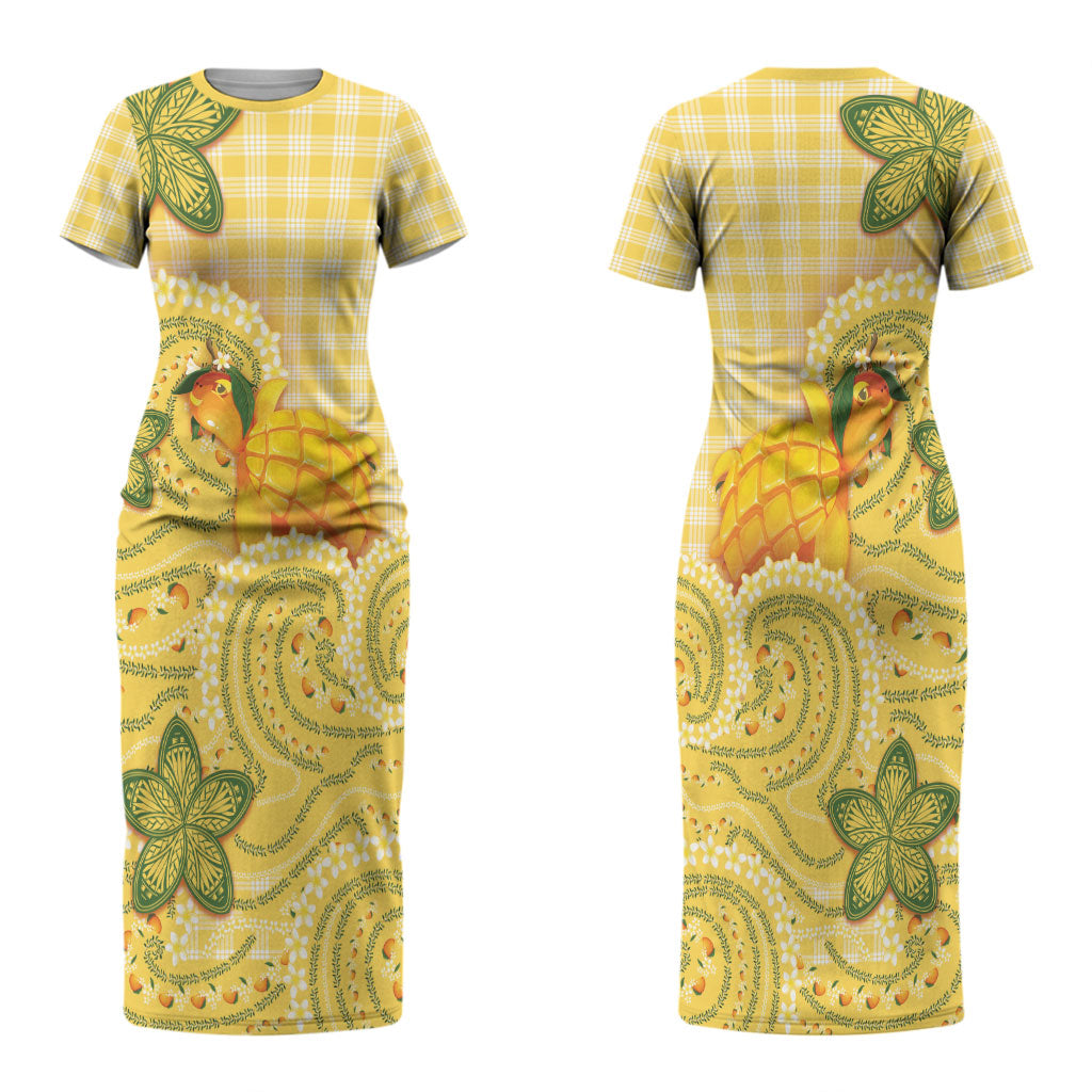 Hawaii Palaka Couples Matching Short Sleeve Bodycon Dress and Hawaiian Shirt Cute Ripe Mango Turtle On The Waves