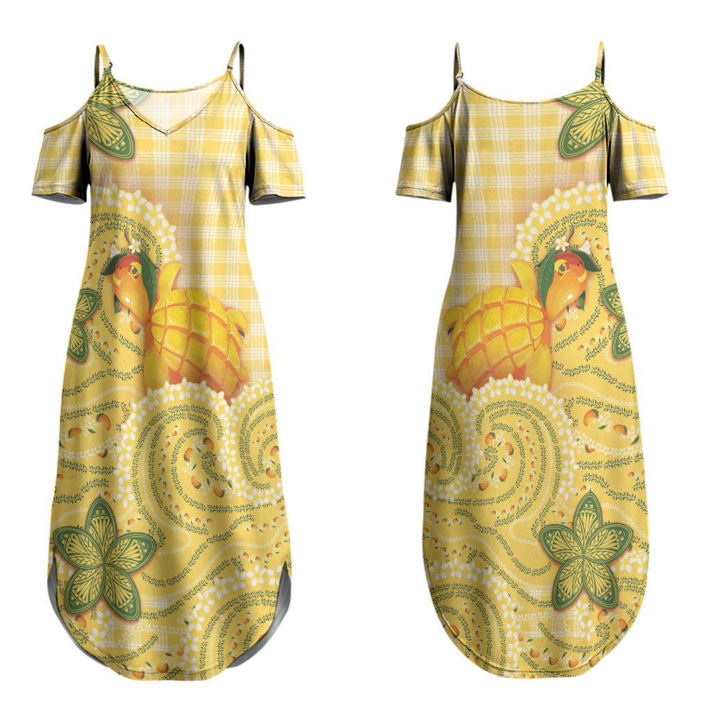 Hawaii Palaka Couples Matching Summer Maxi Dress and Long Sleeve Button Shirt Cute Ripe Mango Turtle On The Waves