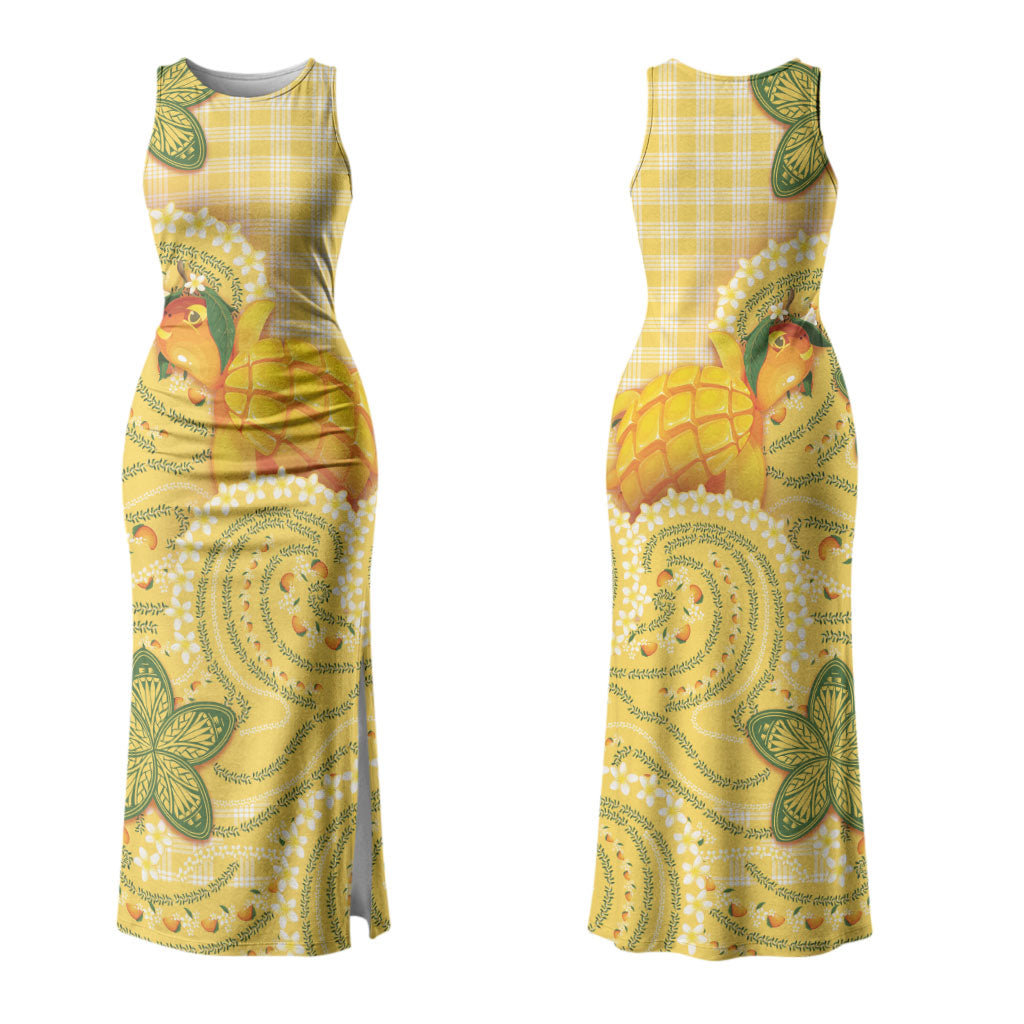 Hawaii Palaka Couples Matching Tank Maxi Dress and Hawaiian Shirt Cute Ripe Mango Turtle On The Waves