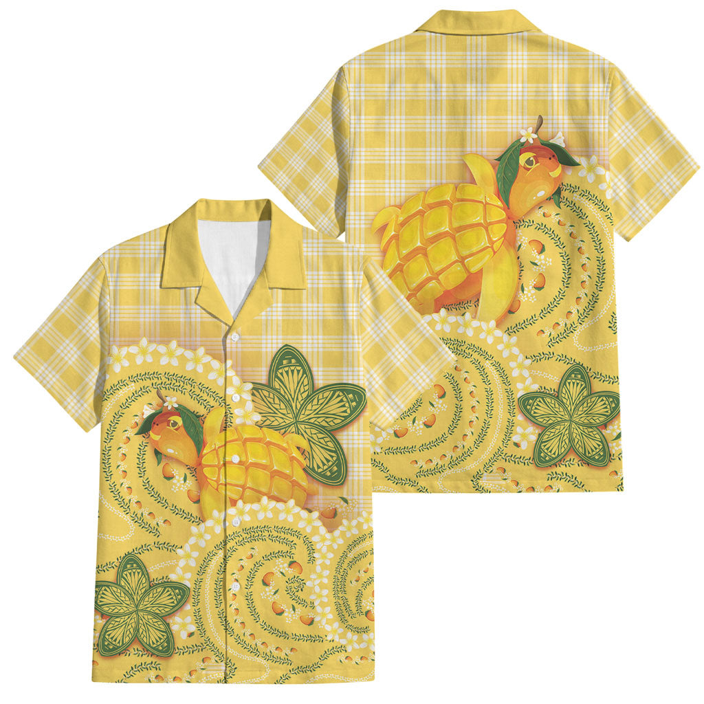 Hawaii Palaka Family Matching Off Shoulder Short Dress and Hawaiian Shirt Cute Ripe Mango Turtle On The Waves