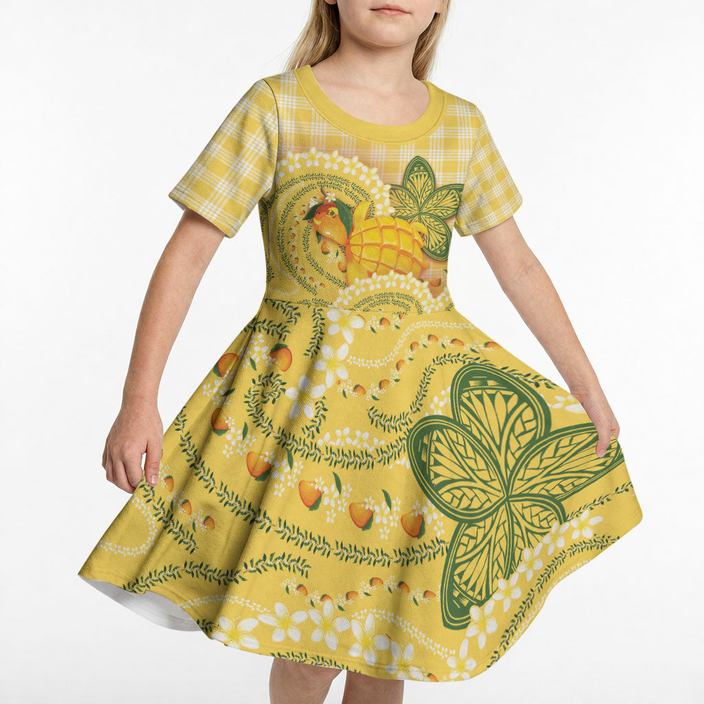 Hawaii Palaka Kid Short Sleeve Dress Cute Ripe Mango Turtle On The Waves