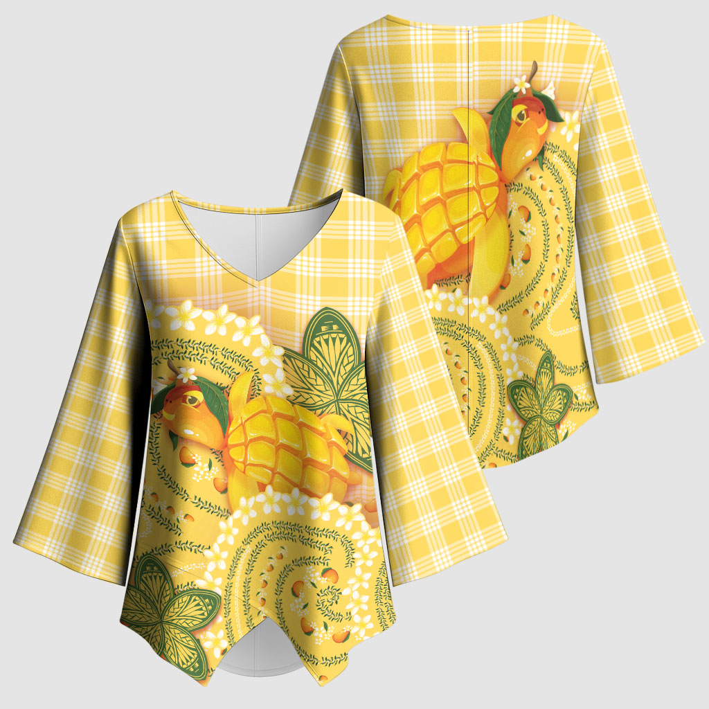 Hawaii Palaka Kimono Sleeve Blouse Cute Ripe Mango Turtle On The Waves