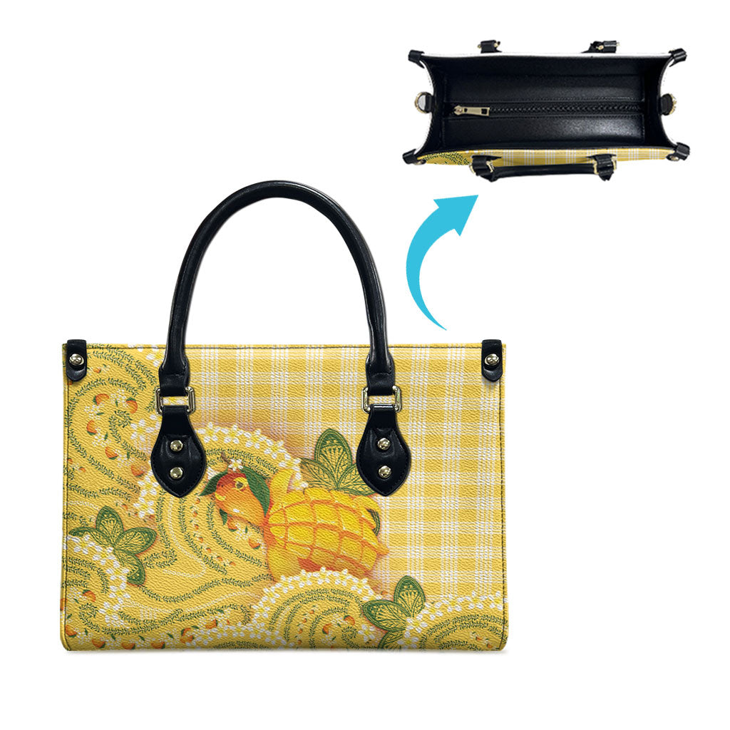 Hawaii Palaka Leather Bag Cute Ripe Mango Turtle On The Waves