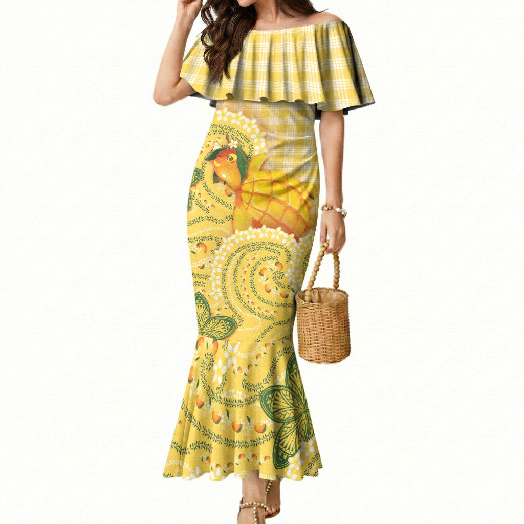 Hawaii Palaka Mermaid Dress Cute Ripe Mango Turtle On The Waves