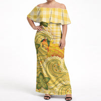 Hawaii Palaka Off Shoulder Maxi Dress Cute Ripe Mango Turtle On The Waves
