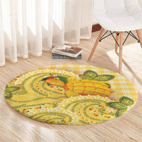 Hawaii Palaka Round Carpet Cute Ripe Mango Turtle On The Waves