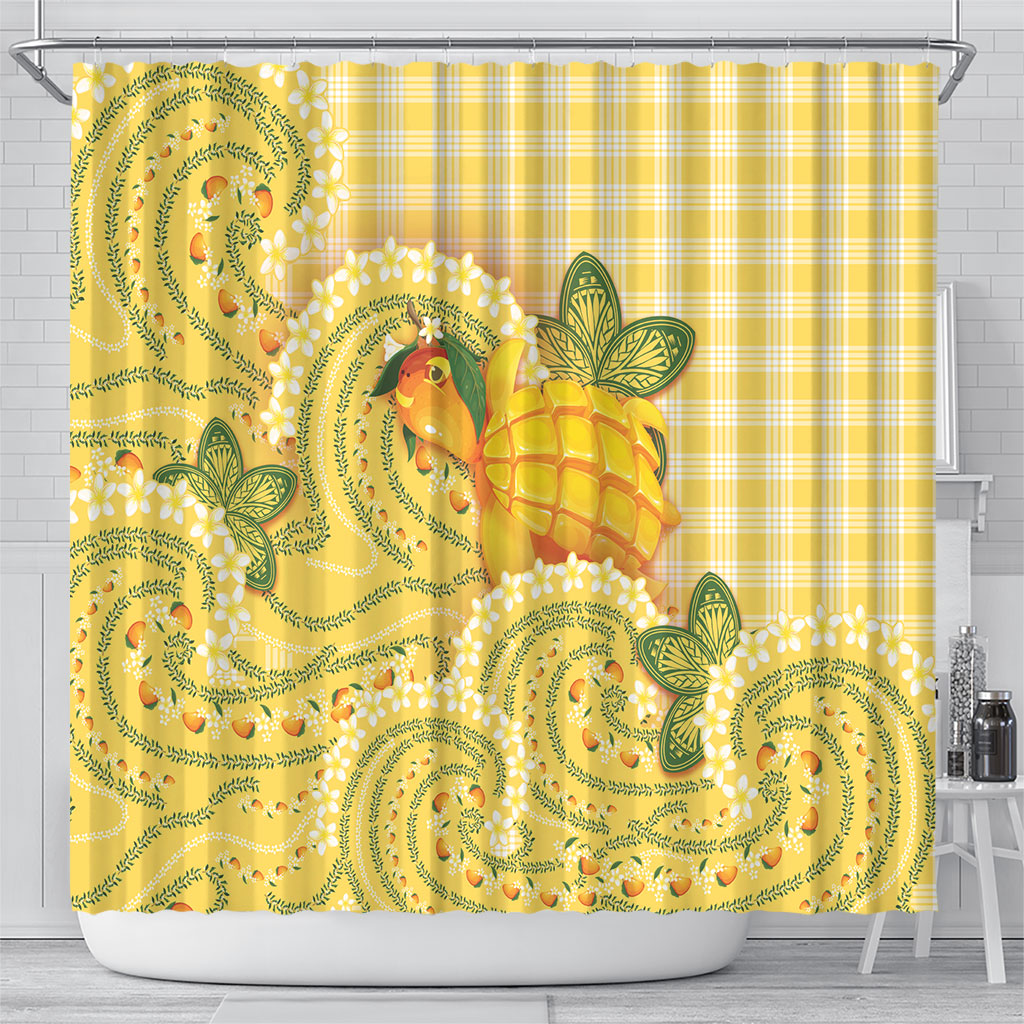 Hawaii Palaka Shower Curtain Cute Ripe Mango Turtle On The Waves