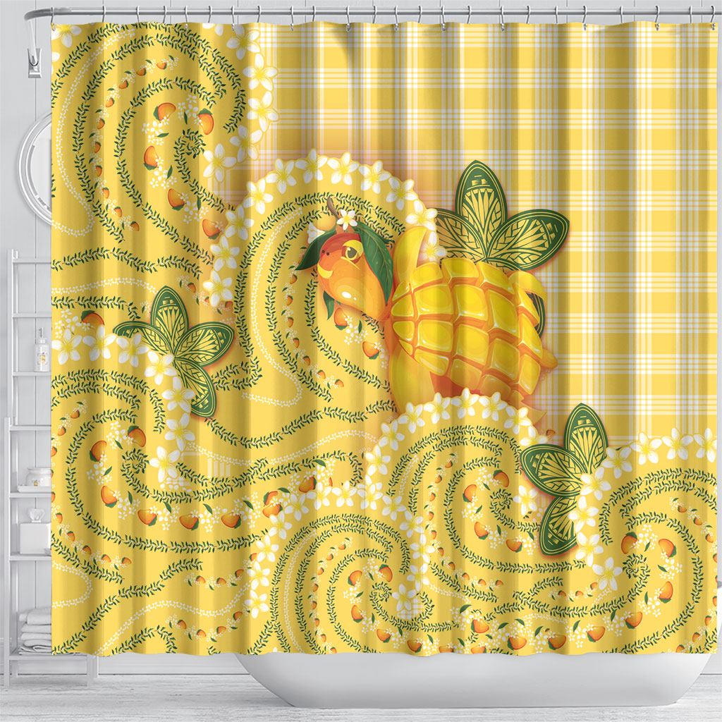 Hawaii Palaka Shower Curtain Cute Ripe Mango Turtle On The Waves