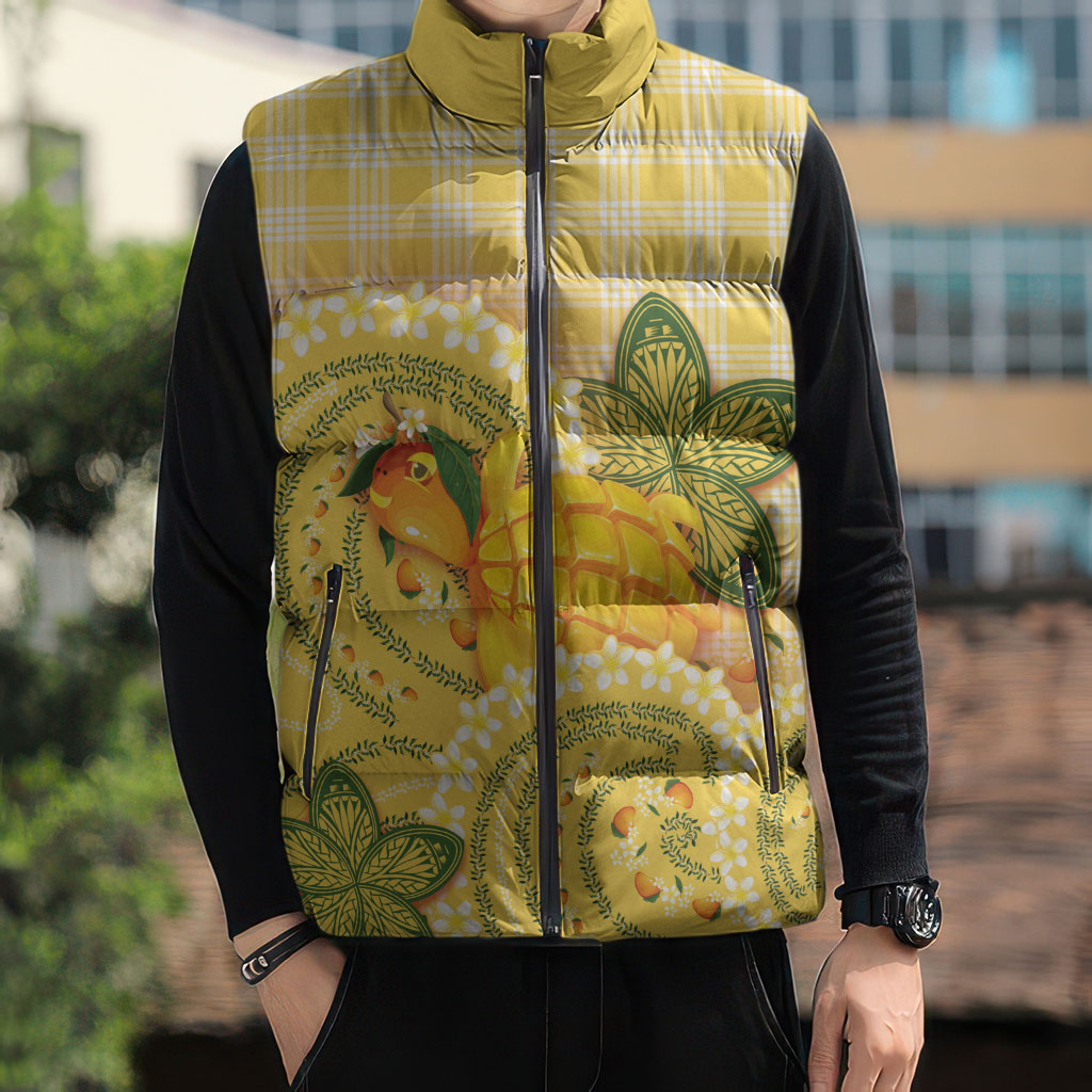 Hawaii Palaka Sleeveless Puffer Jacket Cute Ripe Mango Turtle On The Waves