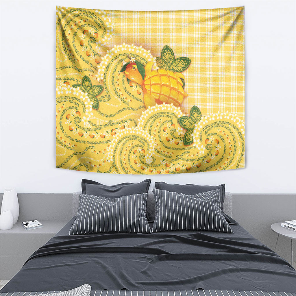 Hawaii Palaka Tapestry Cute Ripe Mango Turtle On The Waves