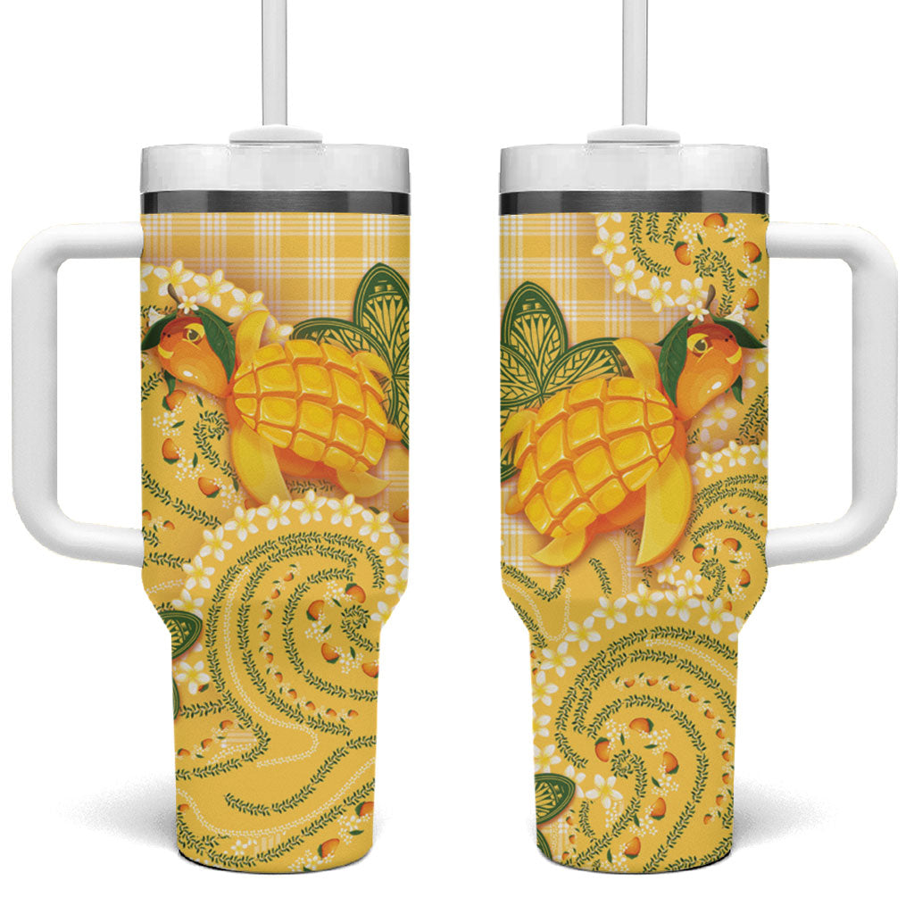 Hawaii Palaka Tumbler With Handle Cute Ripe Mango Turtle On The Waves