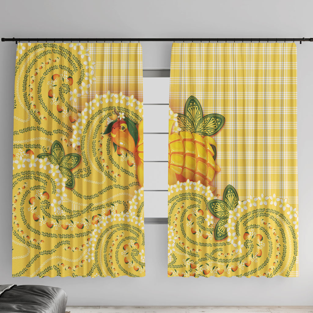 Hawaii Palaka Window Curtain Cute Ripe Mango Turtle On The Waves
