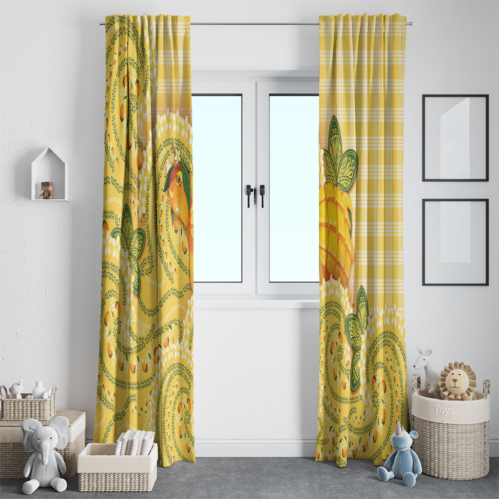 Hawaii Palaka Window Curtain Cute Ripe Mango Turtle On The Waves