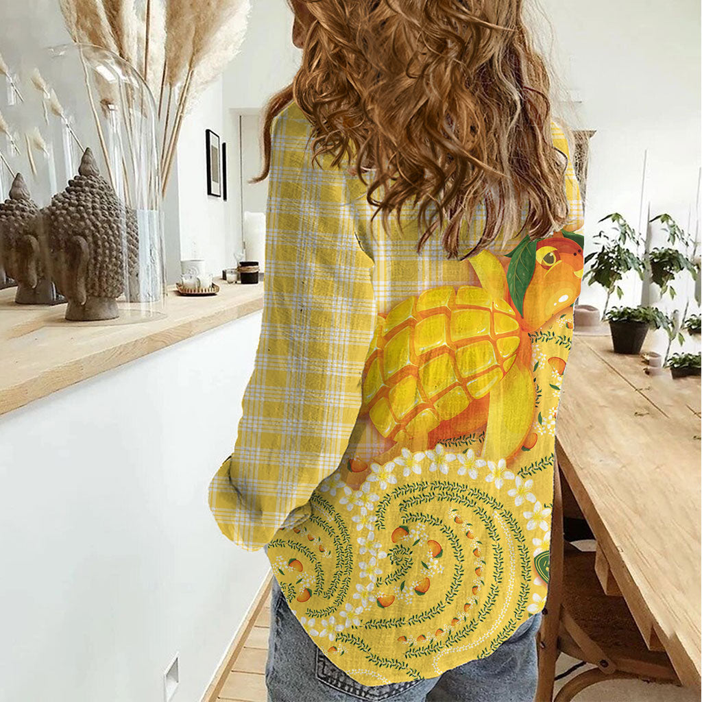 Hawaii Palaka Women Casual Shirt Cute Ripe Mango Turtle On The Waves