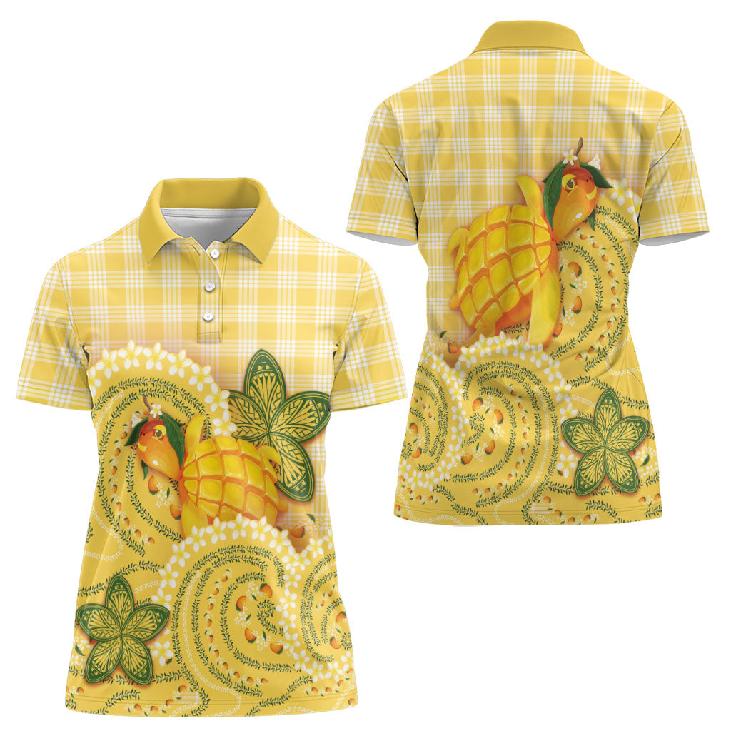 Hawaii Palaka Women Polo Shirt Cute Ripe Mango Turtle On The Waves