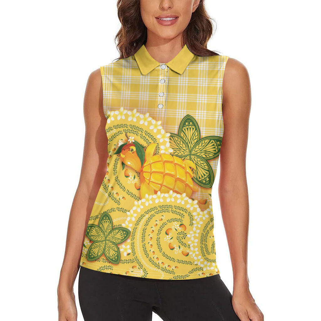 Hawaii Palaka Women Sleeveless Polo Shirt Cute Ripe Mango Turtle On The Waves