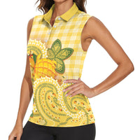 Hawaii Palaka Women Sleeveless Polo Shirt Cute Ripe Mango Turtle On The Waves