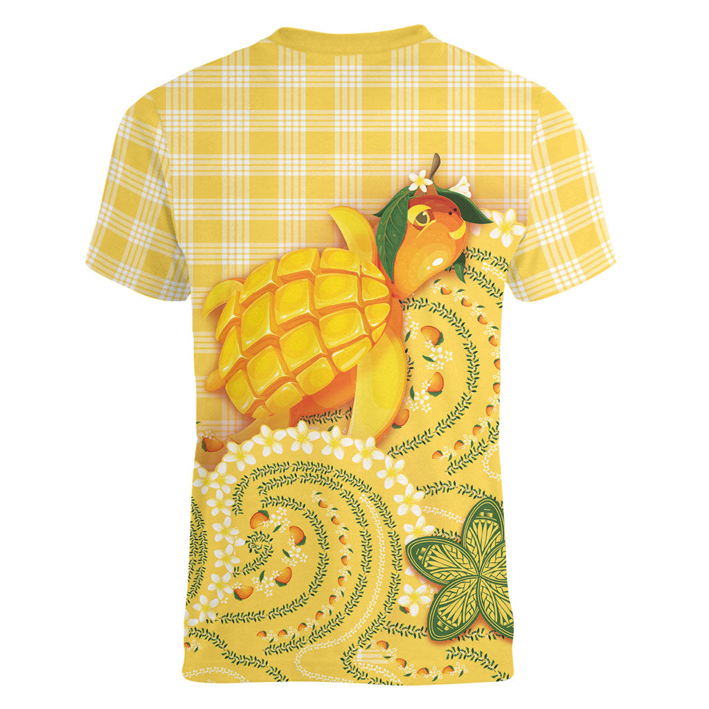 Hawaii Palaka Women V-Neck T-Shirt Cute Ripe Mango Turtle On The Waves