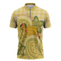 Hawaii Palaka Zipper Polo Shirt Cute Ripe Mango Turtle On The Waves