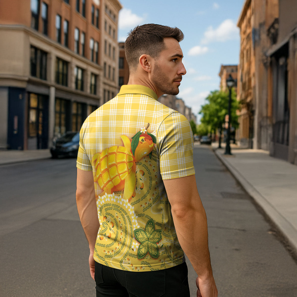 Hawaii Palaka Zipper Polo Shirt Cute Ripe Mango Turtle On The Waves