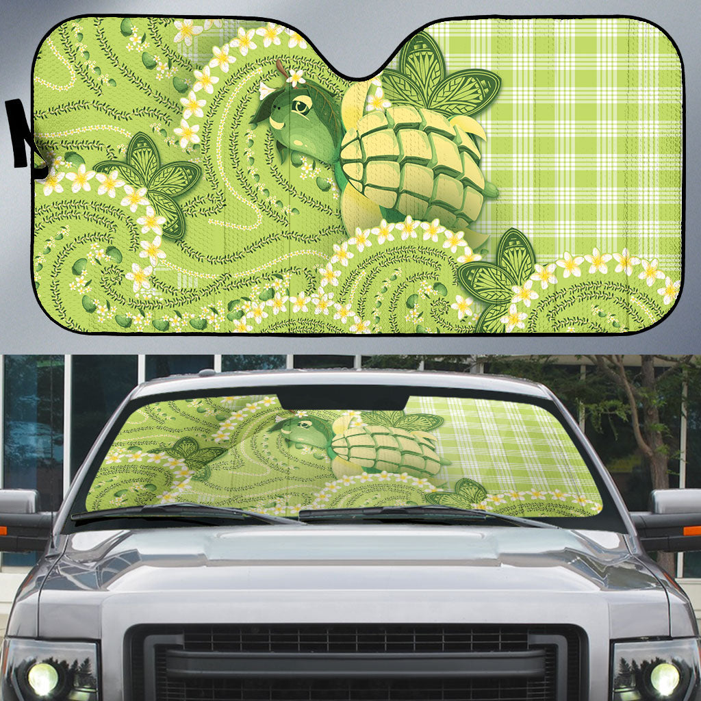 Hawaii Palaka Auto Sun Shade Cute Green Mango Turtle On The Waves