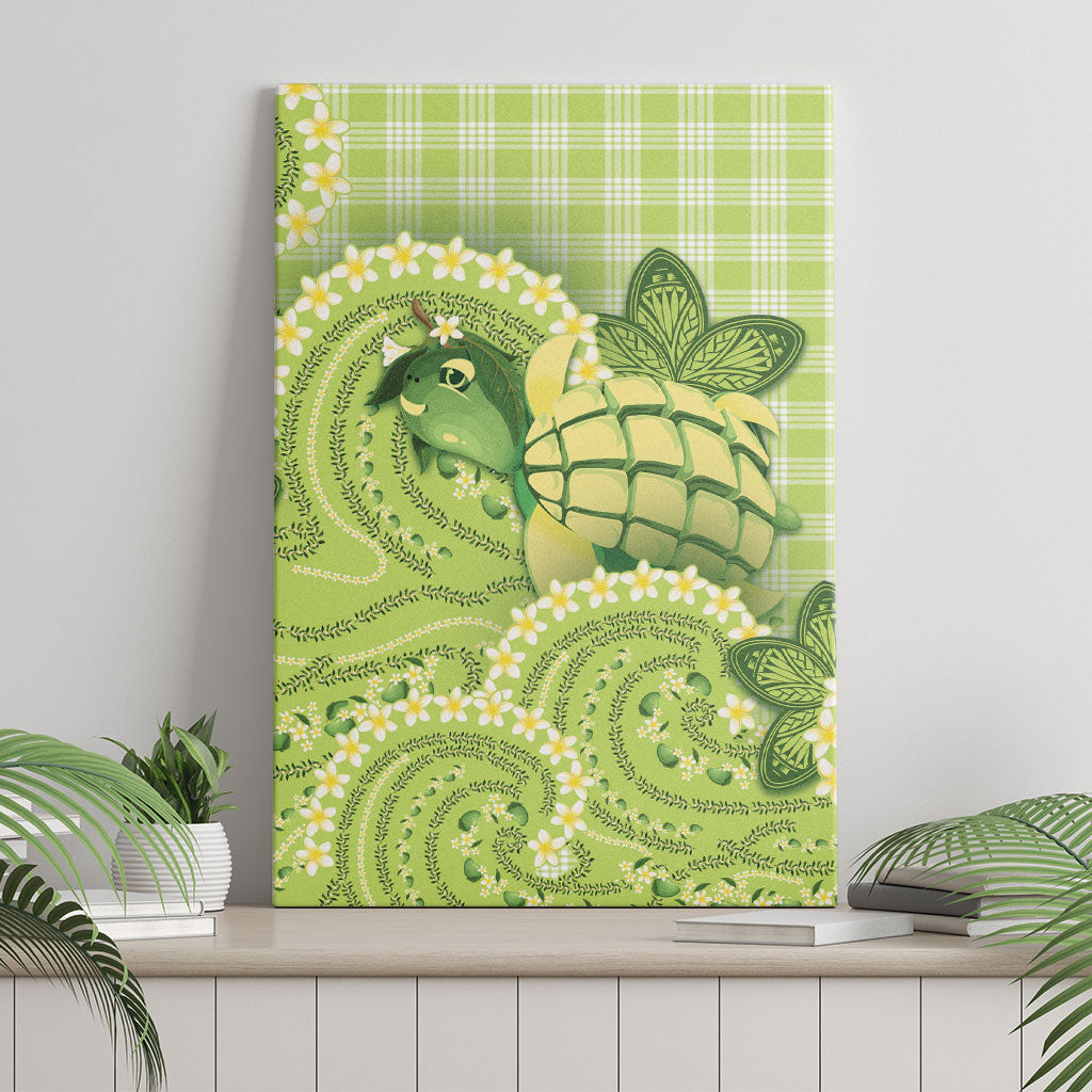 Hawaii Palaka Canvas Wall Art Cute Green Mango Turtle On The Waves