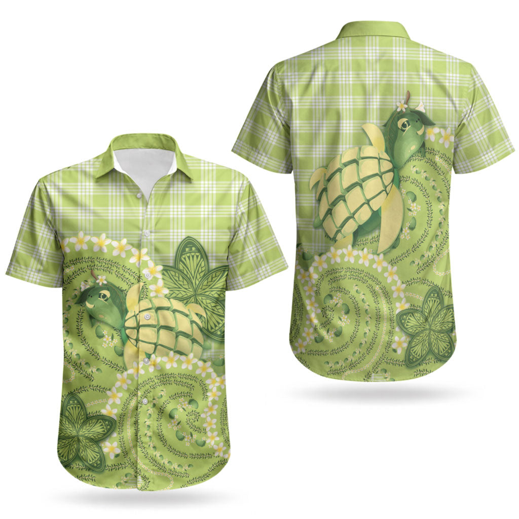 Hawaii Palaka Couples Matching Off The Shoulder Long Sleeve Dress and Hawaiian Shirt Cute Green Mango Turtle On The Waves