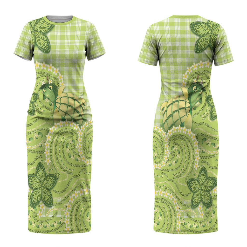 Hawaii Palaka Couples Matching Short Sleeve Bodycon Dress and Hawaiian Shirt Cute Green Mango Turtle On The Waves