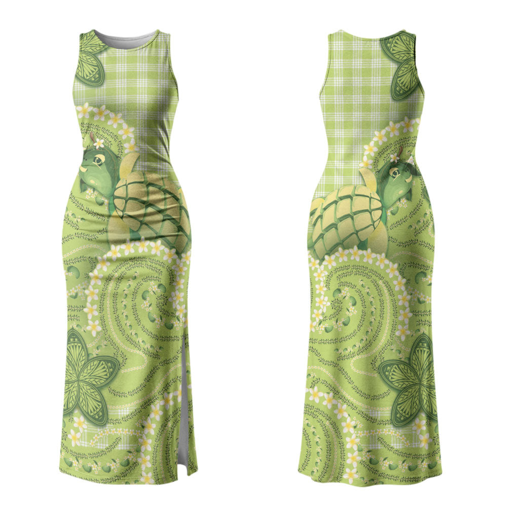 Hawaii Palaka Couples Matching Tank Maxi Dress and Long Sleeve Button Shirt Cute Green Mango Turtle On The Waves