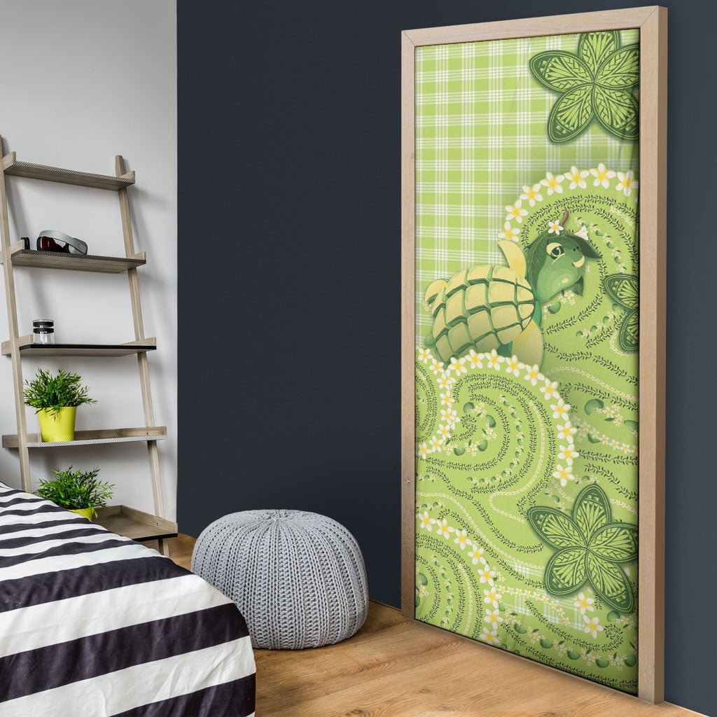 Hawaii Palaka Door Cover Cute Green Mango Turtle On The Waves