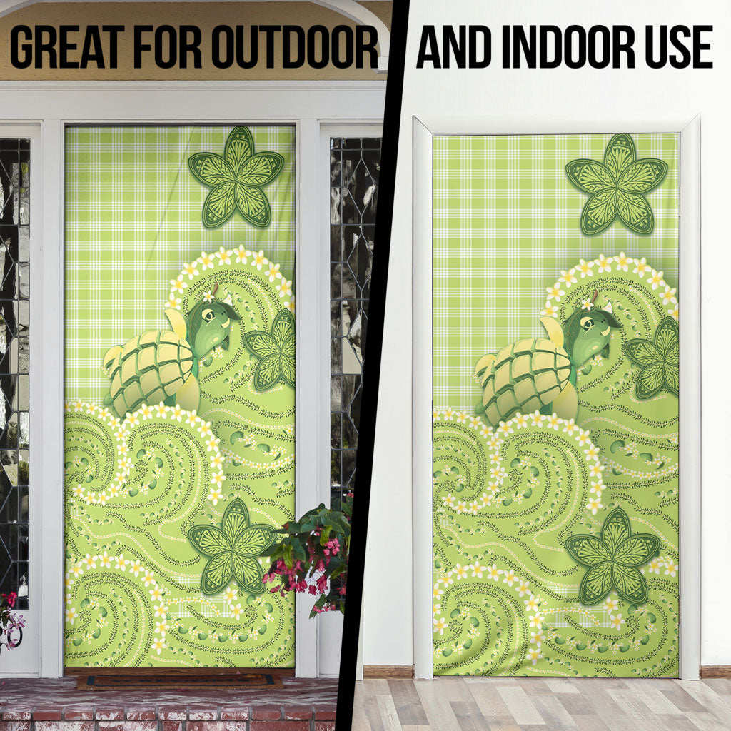 Hawaii Palaka Door Cover Cute Green Mango Turtle On The Waves