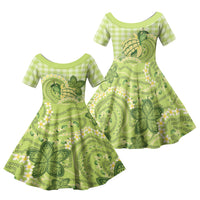 Hawaii Palaka Family Matching Off Shoulder Maxi Dress and Hawaiian Shirt Cute Green Mango Turtle On The Waves