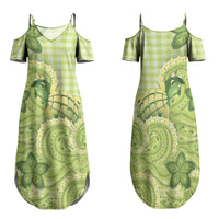 Hawaii Palaka Family Matching Summer Maxi Dress and Hawaiian Shirt Cute Green Mango Turtle On The Waves