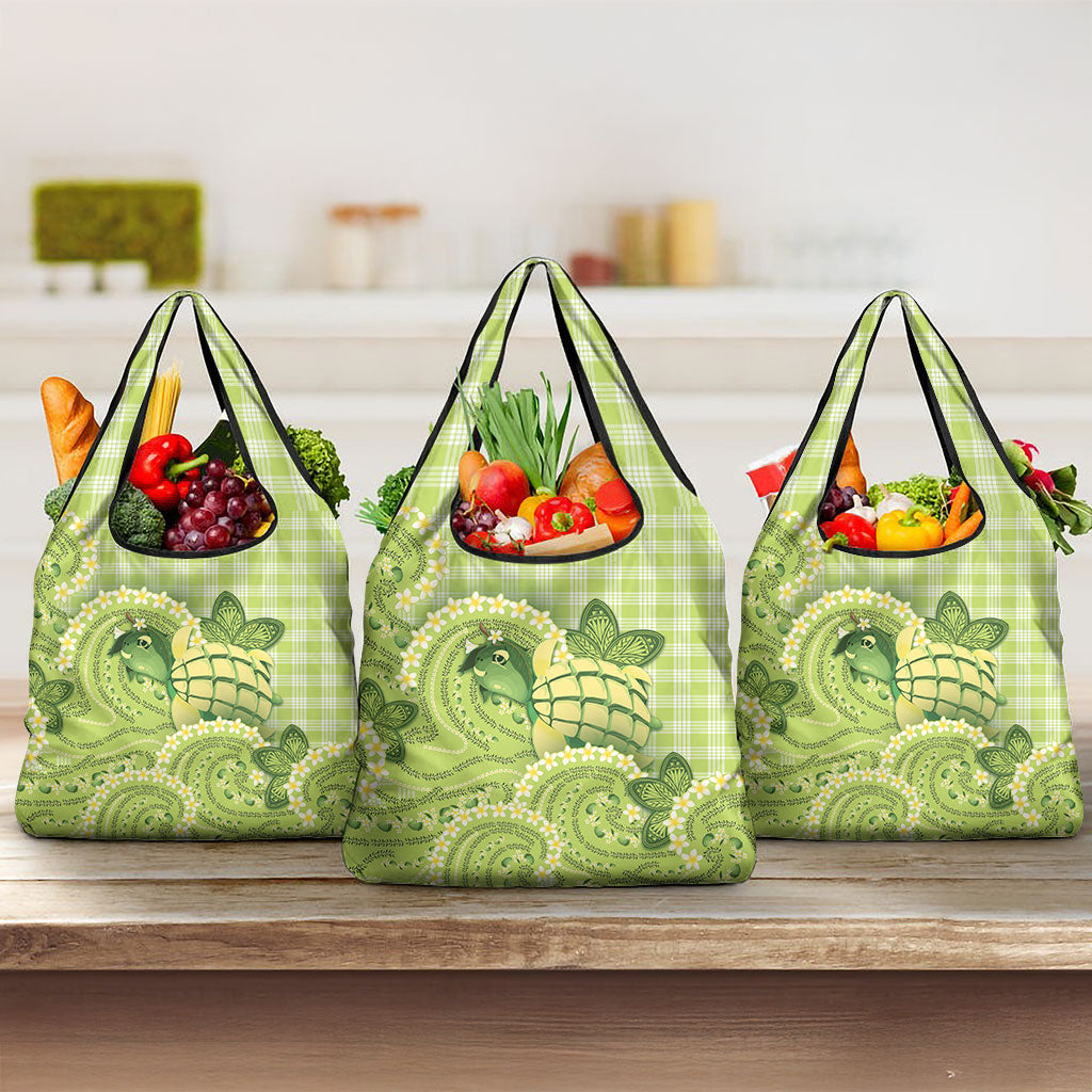 Hawaii Palaka Grocery Bag Cute Green Mango Turtle On The Waves