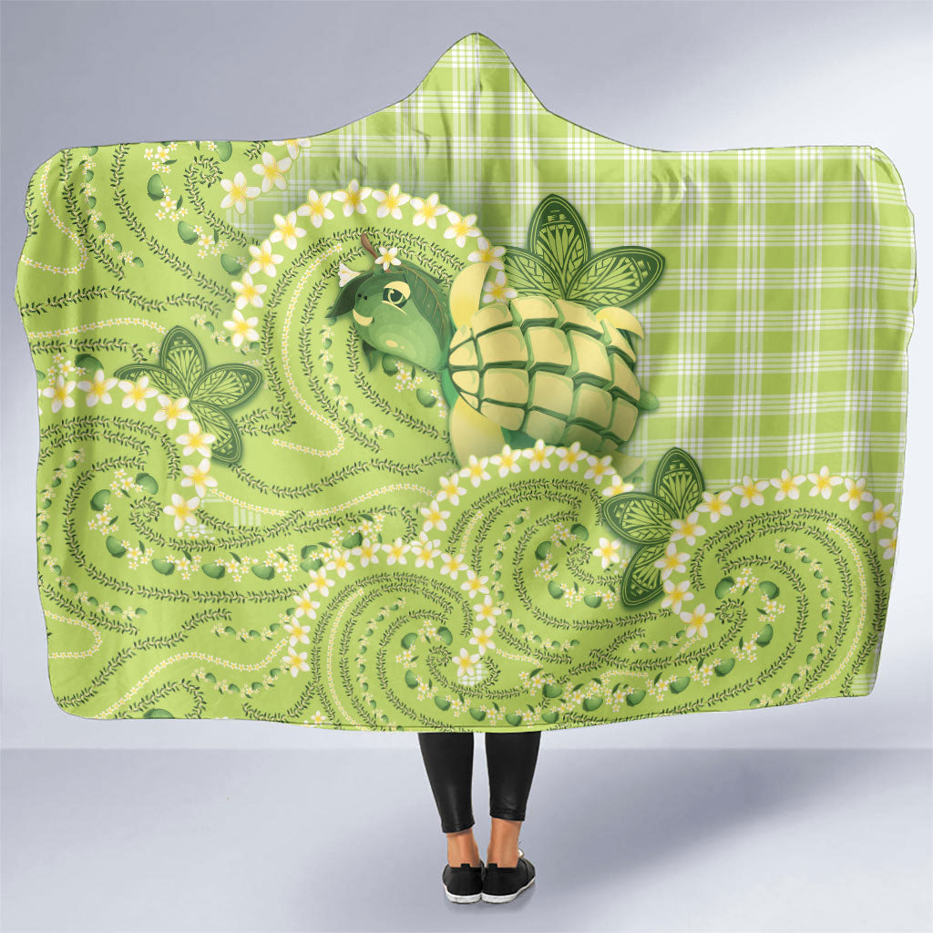 Hawaii Palaka Hooded Blanket Cute Green Mango Turtle On The Waves