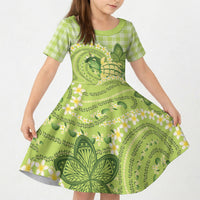 Hawaii Palaka Kid Short Sleeve Dress Cute Green Mango Turtle On The Waves