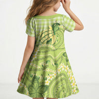 Hawaii Palaka Kid Short Sleeve Dress Cute Green Mango Turtle On The Waves