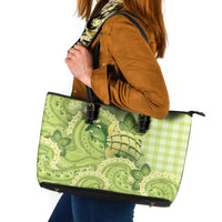 Hawaii Palaka Leather Tote Bag Cute Green Mango Turtle On The Waves