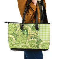 Hawaii Palaka Leather Tote Bag Cute Green Mango Turtle On The Waves