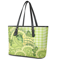 Hawaii Palaka Leather Tote Bag Cute Green Mango Turtle On The Waves