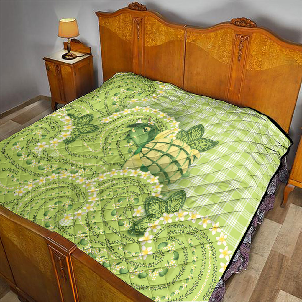 Hawaii Palaka Quilt Cute Green Mango Turtle On The Waves