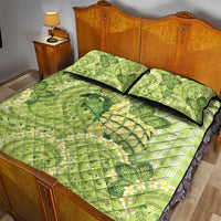 Hawaii Palaka Quilt Bed Set Cute Green Mango Turtle On The Waves