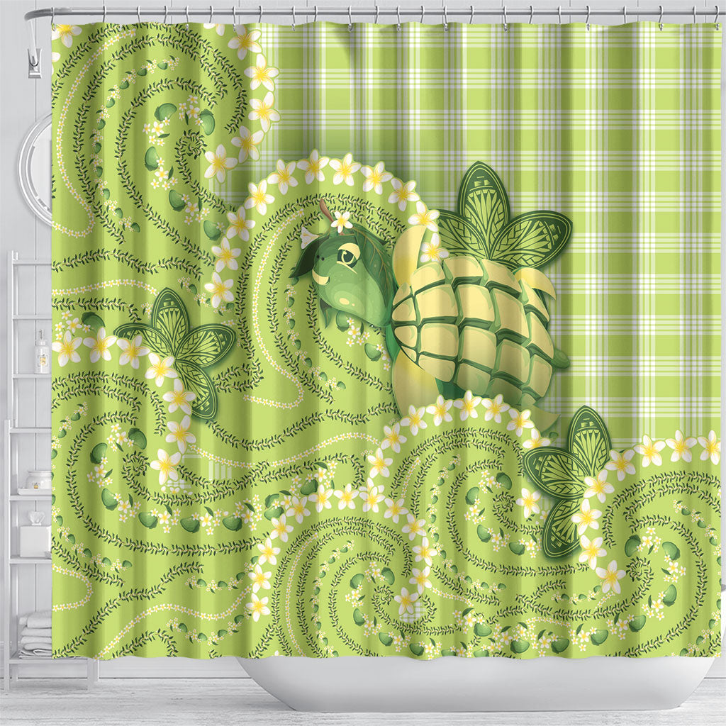 Hawaii Palaka Shower Curtain Cute Green Mango Turtle On The Waves