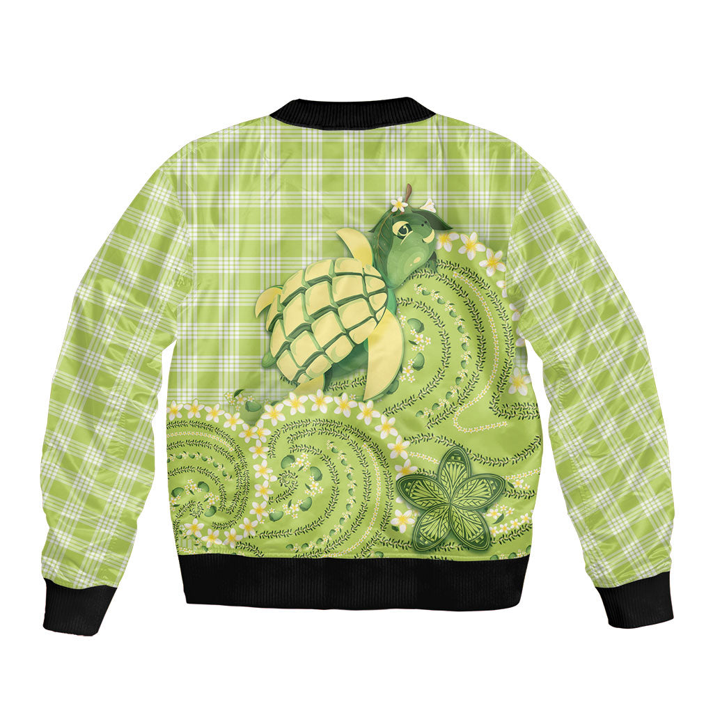 Hawaii Palaka Sleeve Zip Bomber Jacket Cute Green Mango Turtle On The Waves
