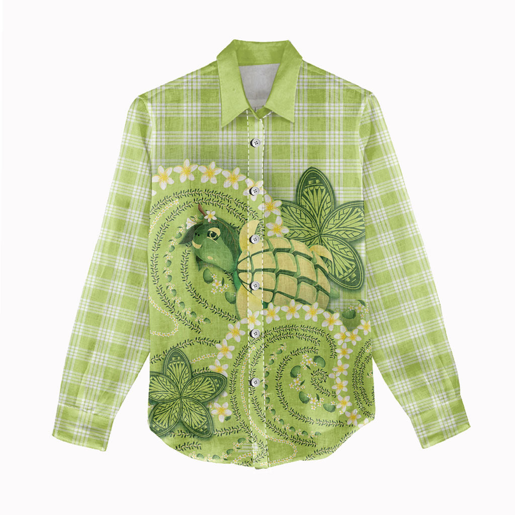 Hawaii Palaka Women Casual Shirt Cute Green Mango Turtle On The Waves